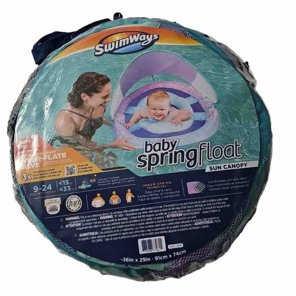 Swimways Sun Canopy Spring Float Swim Step 1 with Hyper Flate‎ Valve Purple Teal - Picture 1 of 7